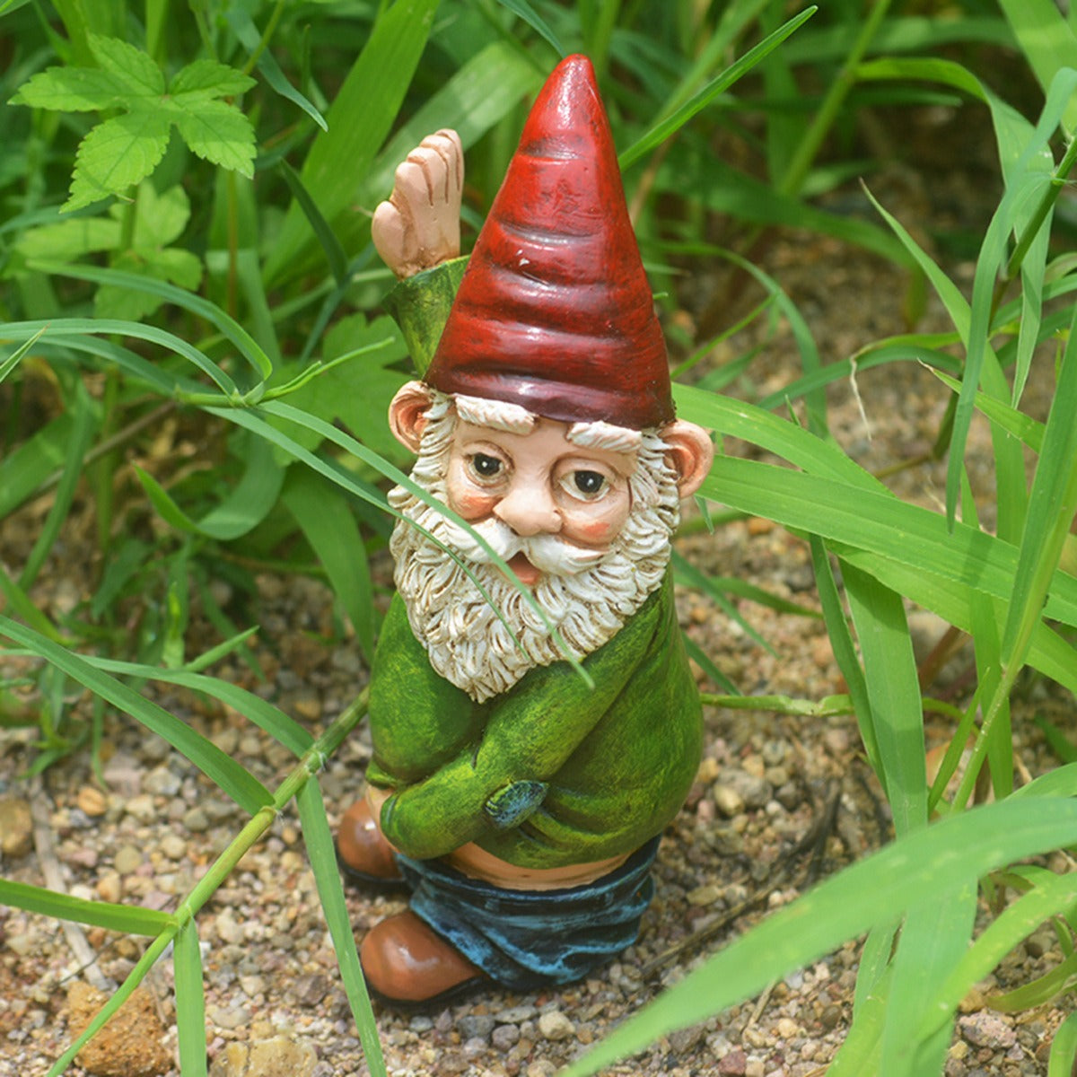 Nain de Jardin Rigolo – Statue Résine Décorative, Ornement Drôle Arrosant un Arbre