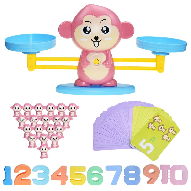 Jouet Montessori Balance Mathématique – Singe et Pingouin Éducatif, Jeu de Numération adapté pour Enfants TDAH, Dys et Autistes
