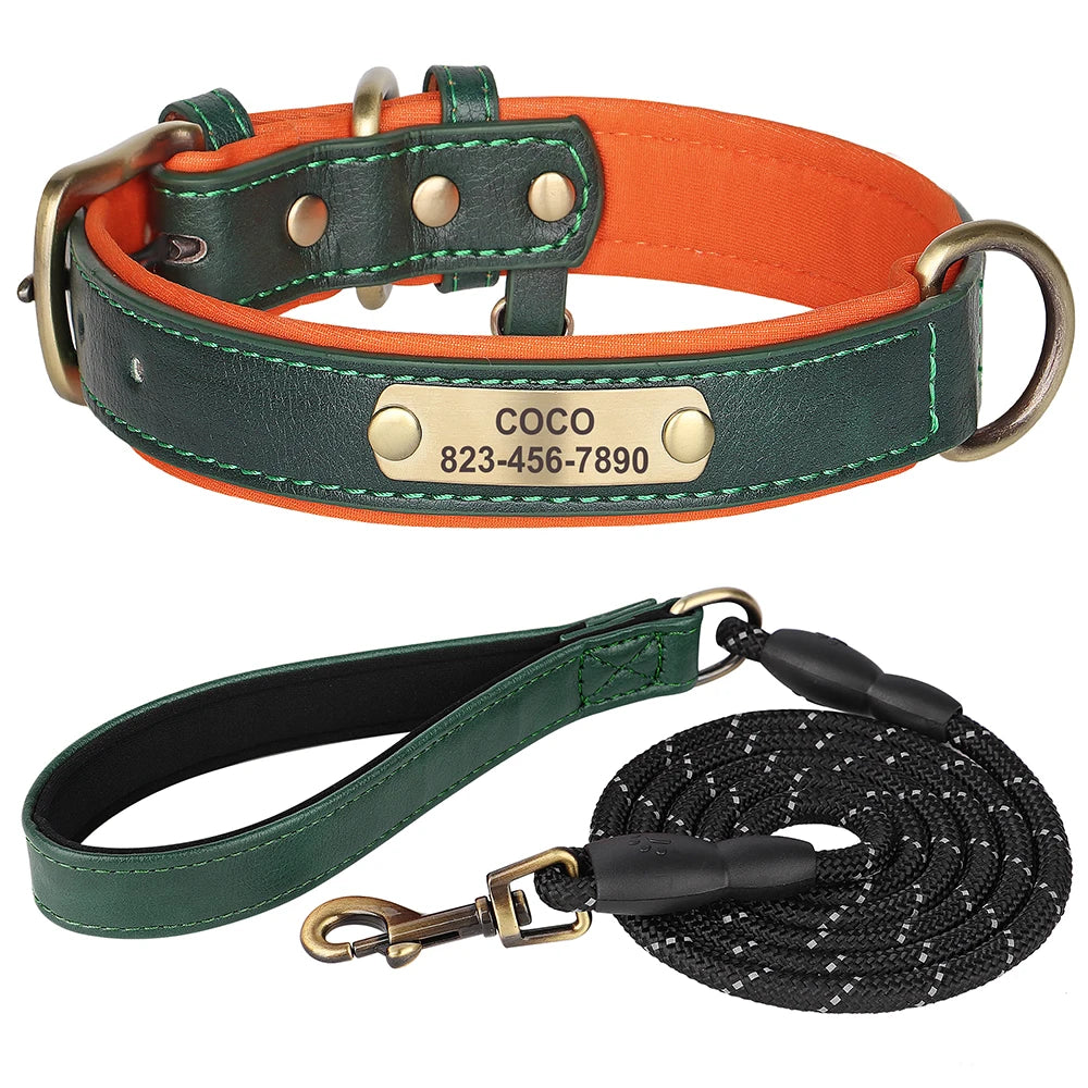 Ensemble Collier et Laisse Personnalisés pour Chien | Cuir PU avec Médaille Gravée