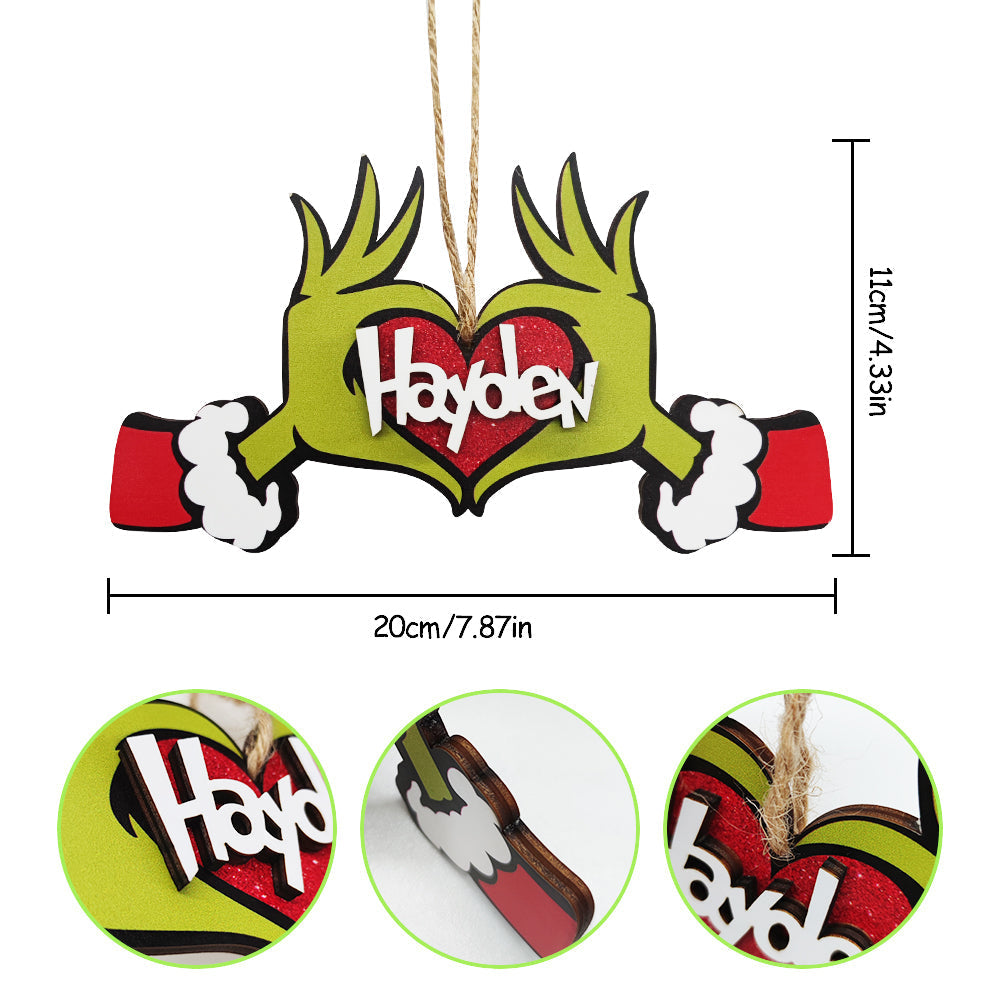 Décoration de Noël Personnalisée avec Prénom – Ornement Famille Style Grinch | Cadeau Unique et Original