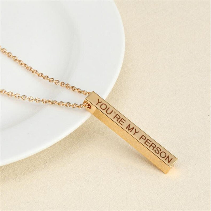 Collier Barre Carrée Personnalisée | Gravure 4 Côtés | Pendentif Acier Inoxydable Femme & Homme