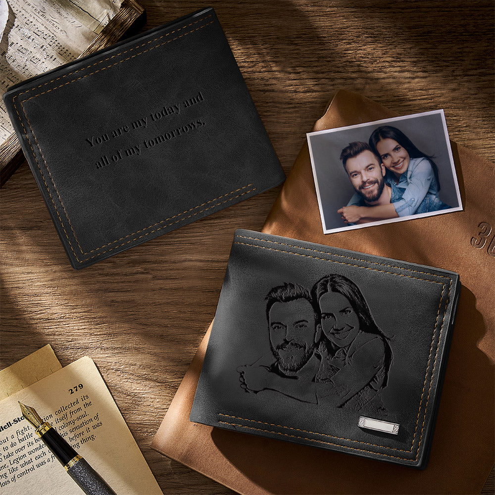 Portefeuille Homme Personnalisé avec Photo Gravée – Cadeau Commémoratif et fête des pères