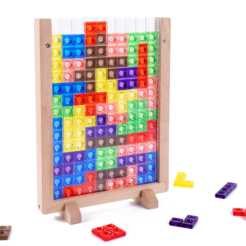 Puzzle Tetris 3D en Bois – Jeu Éducatif Motricité et Concentration – Idéal pour TDAH, TSA, Dyspraxie