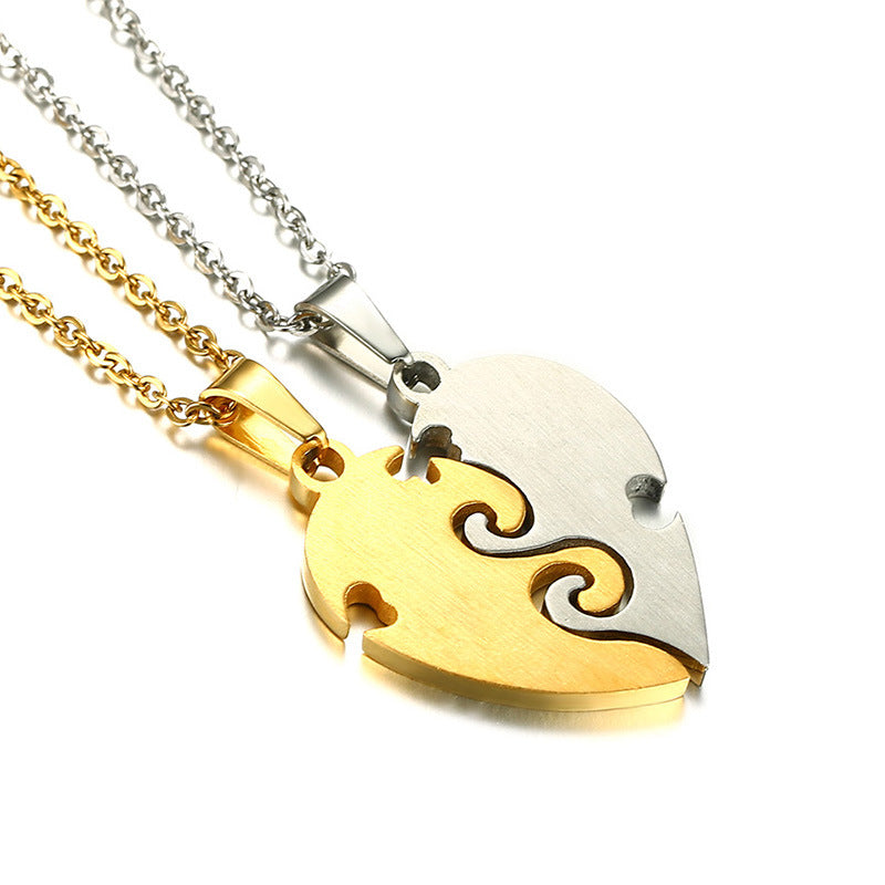 Collier Puzzle Cœur Personnalisé en Acier Inoxydable | Collier Duo Amitié & Couple Gravé