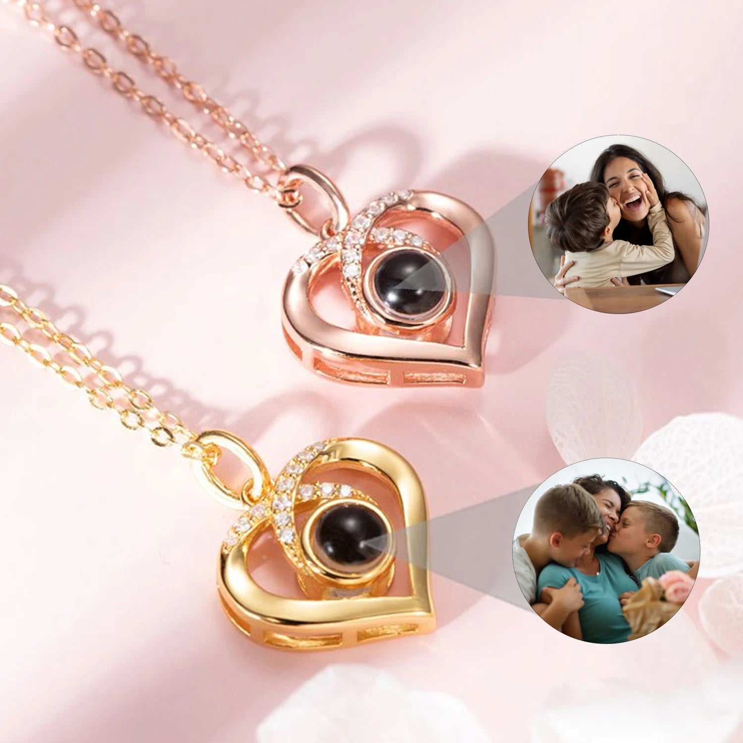 Collier Photo Personnalisé avec Projection – Bijou Cœur Gravé, Cadeau Femme, Amour & Souvenir