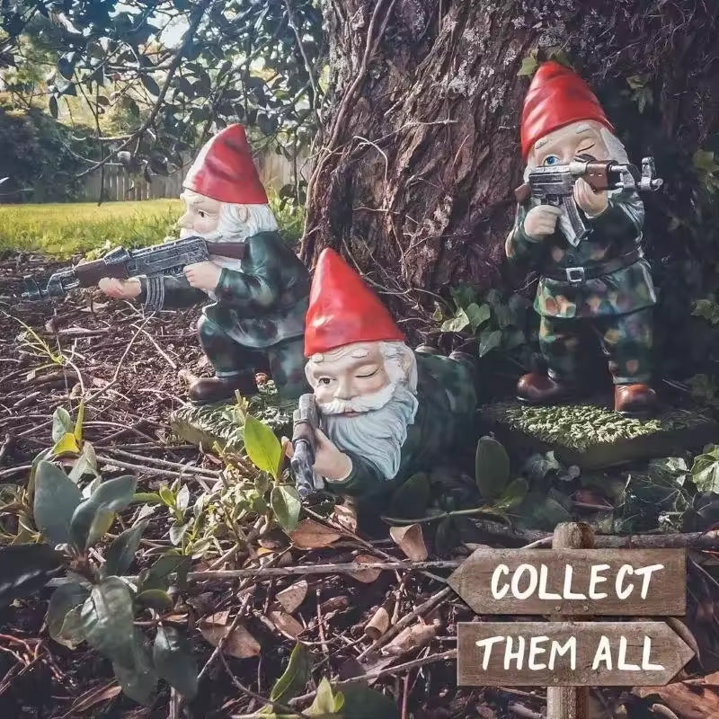 Statues Nains de Jardin Soldats – Lot de 3 Gnomes Armée Drôles en Résine – Déco Jardin ou Bureau Originale (2025)