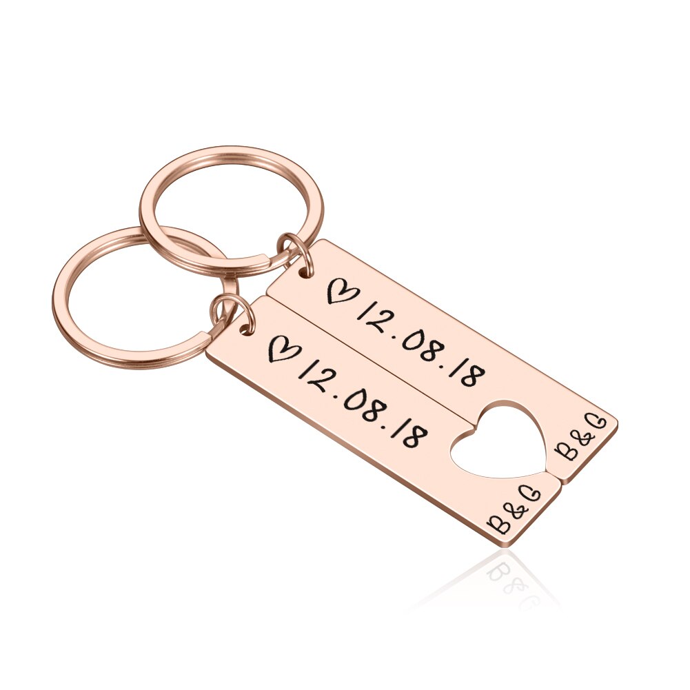 Porte-Clés Cœur Personnalisé Couple | Gravure Prénom & Date | Cadeau Amour Unique pour Elle & Lui