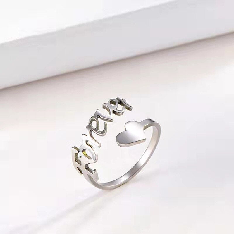 Bague Personnalisée avec Prénom & Cœur | Anneau Acier Inoxydable Gravé | Bijou Cadeau Unique Femme & Amie