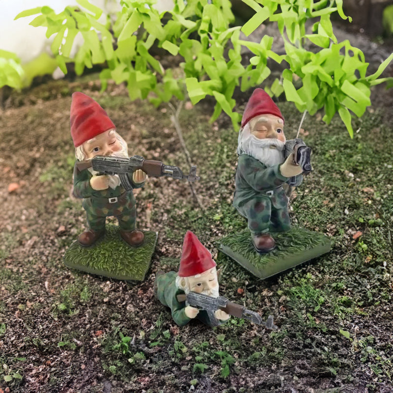 Statues Nains de Jardin Soldats – Lot de 3 Gnomes Armée Drôles en Résine – Déco Jardin ou Bureau Originale (2025)