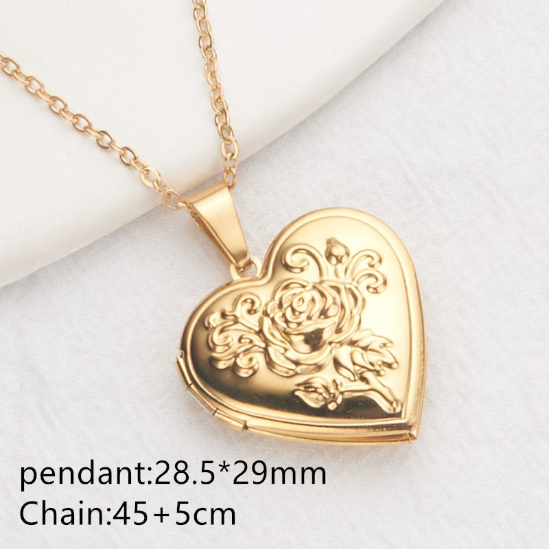 Collier Femme Cœur Personnalisé avec Boîte Album Photo – Acier Inoxydable Doré