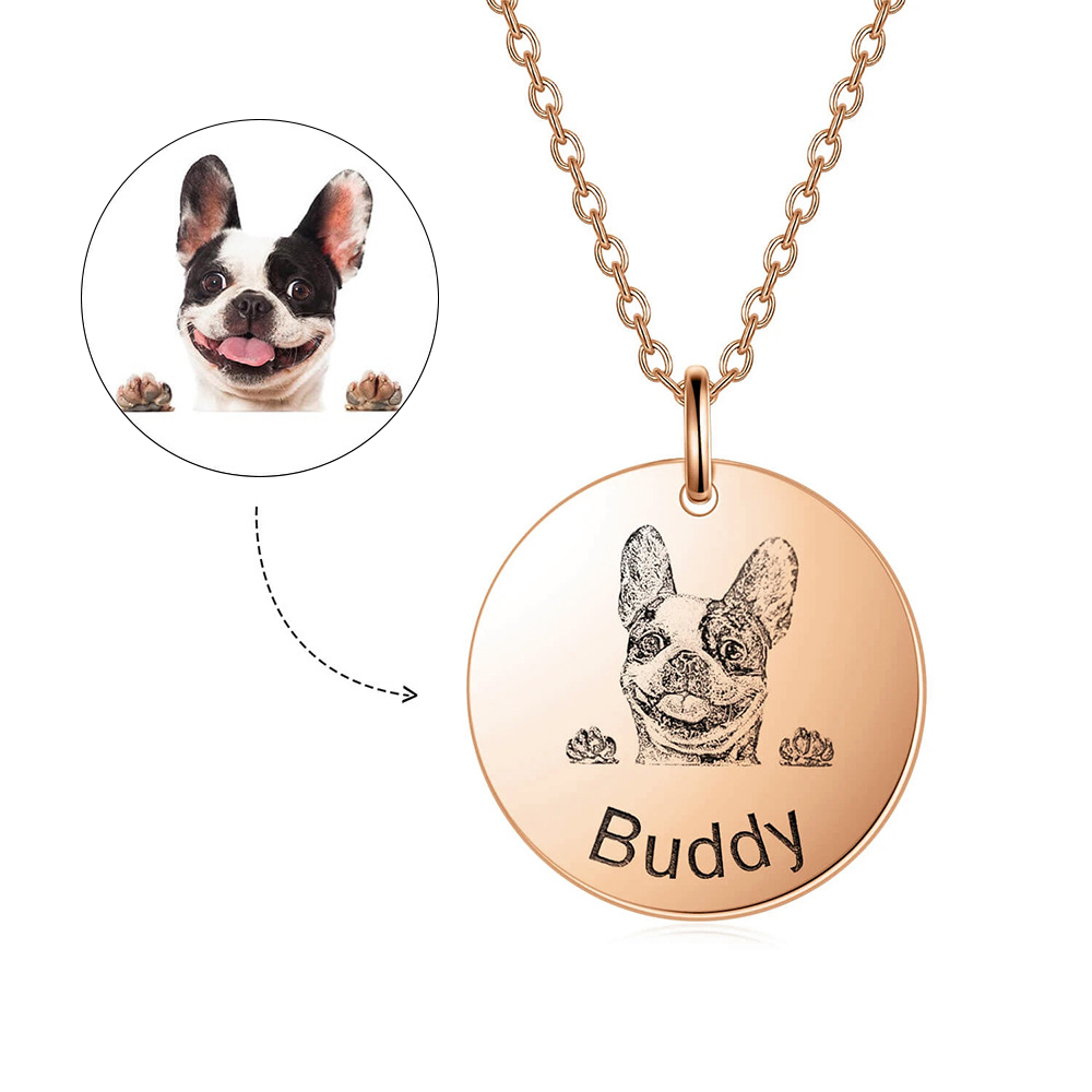 Collier Photo Animal Personnalisé Femme – Bijou Chat ou Chien avec Fleurs du Mois – Acier Inoxydable
