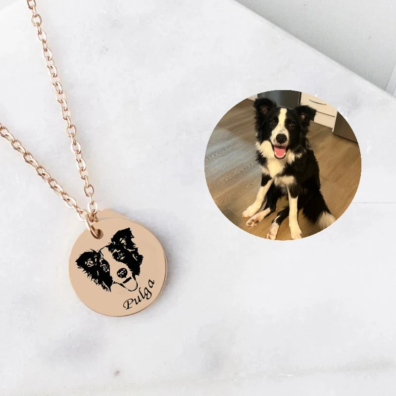 Collier Photo Animal Personnalisé Femme – Bijou Chat ou Chien avec Fleurs du Mois – Acier Inoxydable