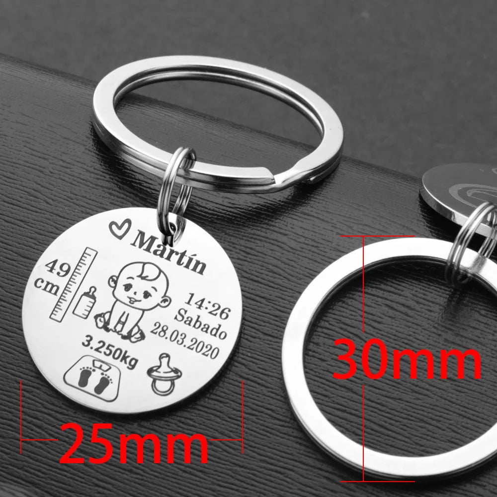 Porte-Clés Baptême Personnalisé | Prénom, Date, Poids & Taille | Souvenir Bébé & Cadeau Famille