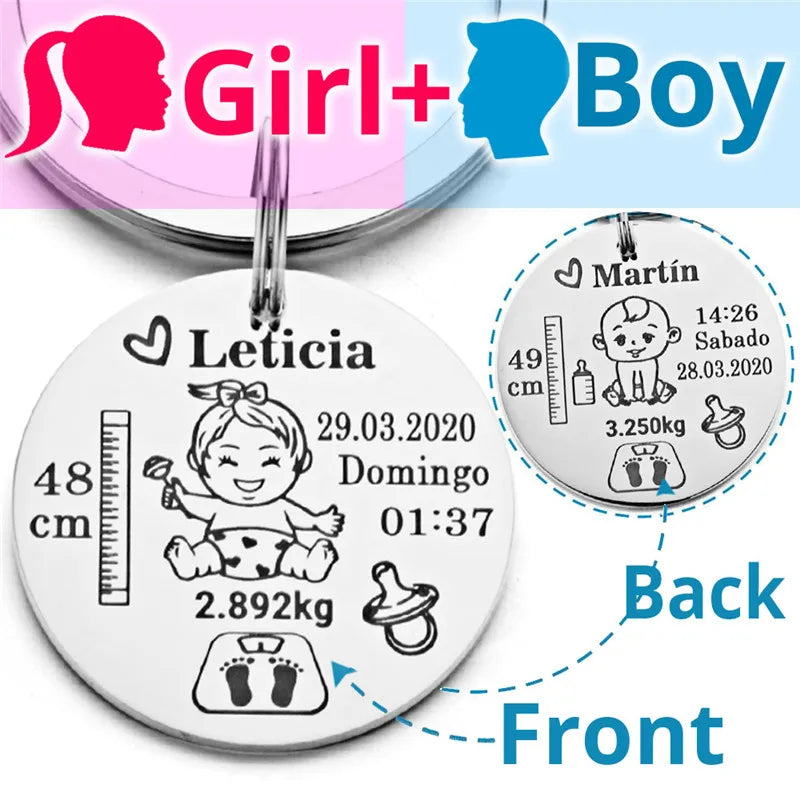 Porte-Clés Baptême Personnalisé | Prénom, Date, Poids & Taille | Souvenir Bébé & Cadeau Famille