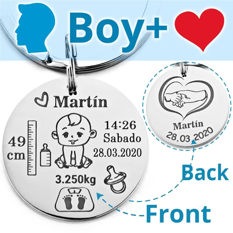 Porte-Clés Baptême Personnalisé | Prénom, Date, Poids & Taille | Souvenir Bébé & Cadeau Famille