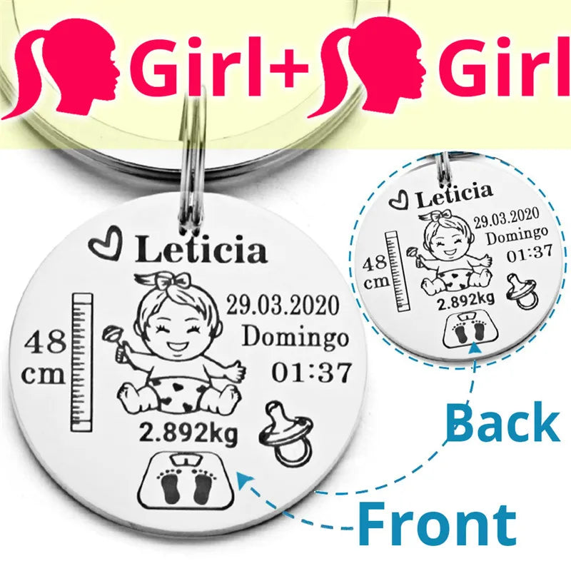 Porte-Clés Baptême Personnalisé | Prénom, Date, Poids & Taille | Souvenir Bébé & Cadeau Famille