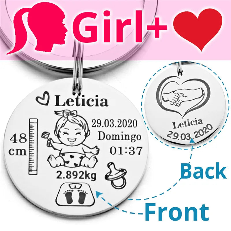 Porte-Clés Baptême Personnalisé | Prénom, Date, Poids & Taille | Souvenir Bébé & Cadeau Famille