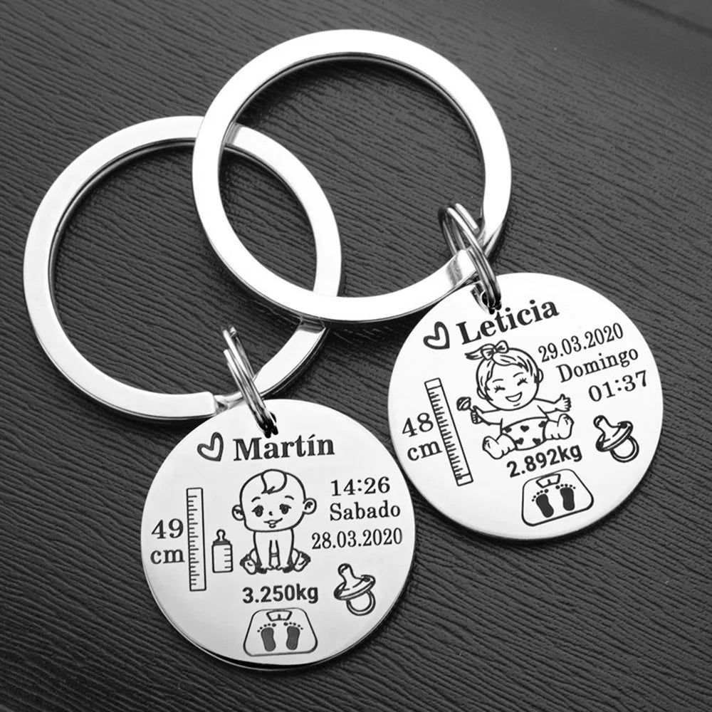 Porte-Clés Baptême Personnalisé | Prénom, Date, Poids & Taille | Souvenir Bébé & Cadeau Famille