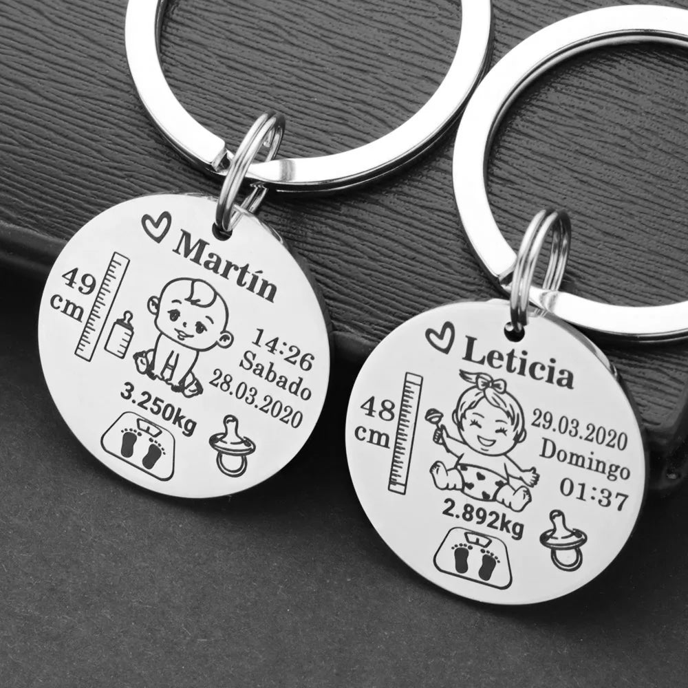 Porte-Clés Baptême Personnalisé | Prénom, Date, Poids & Taille | Souvenir Bébé & Cadeau Famille
