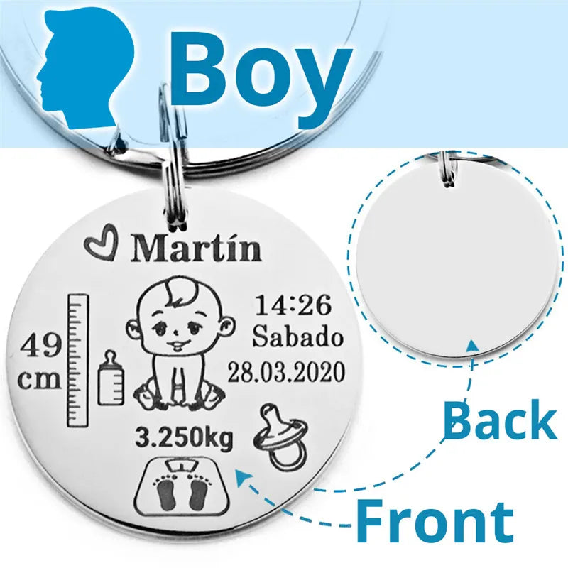 Porte-Clés Baptême Personnalisé | Prénom, Date, Poids & Taille | Souvenir Bébé & Cadeau Famille