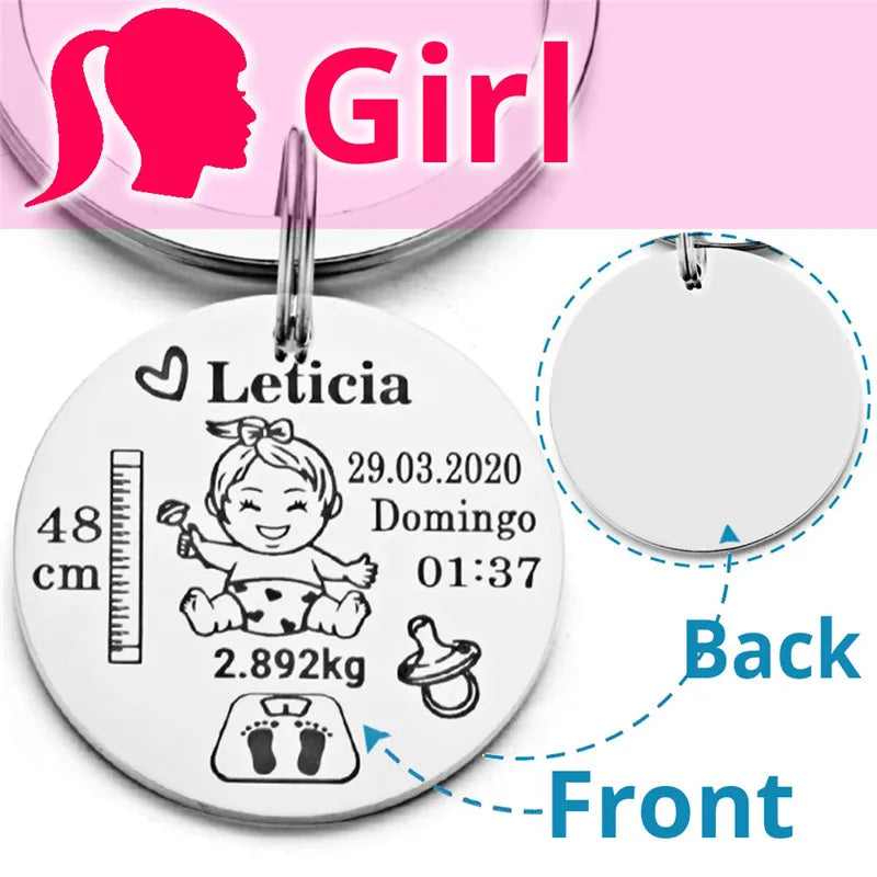 Porte-Clés Baptême Personnalisé | Prénom, Date, Poids & Taille | Souvenir Bébé & Cadeau Famille