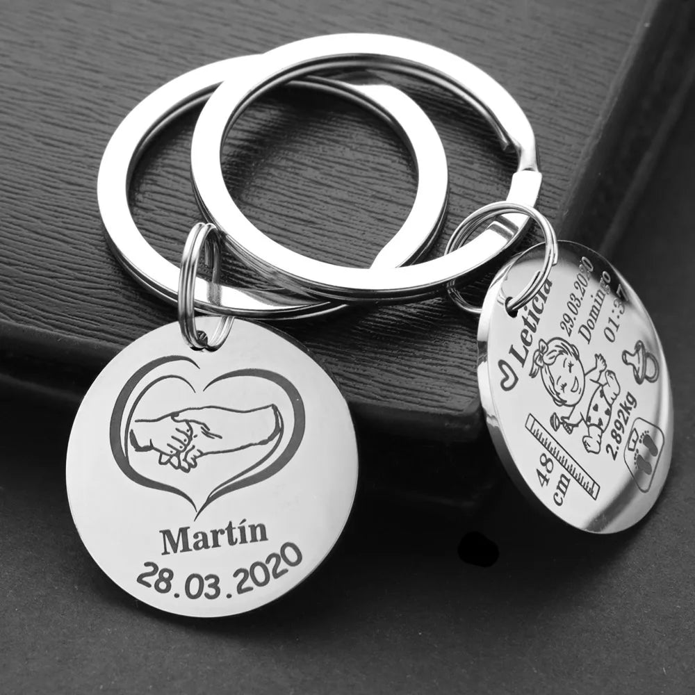 Porte-Clés Baptême Personnalisé | Prénom, Date, Poids & Taille | Souvenir Bébé & Cadeau Famille