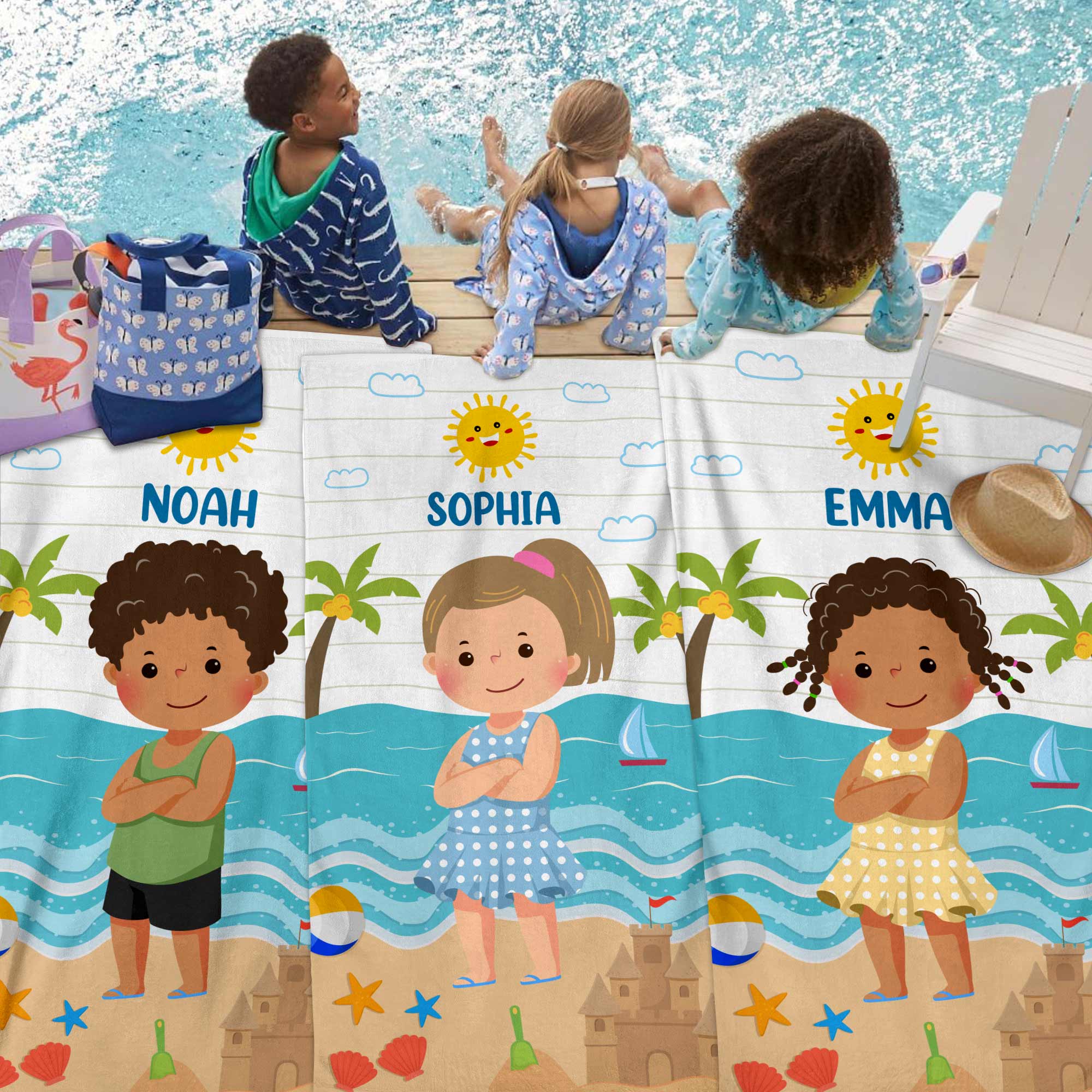 Serviette de Plage Personnalisée Enfant – Cadeau Vacances Piscine & Mer