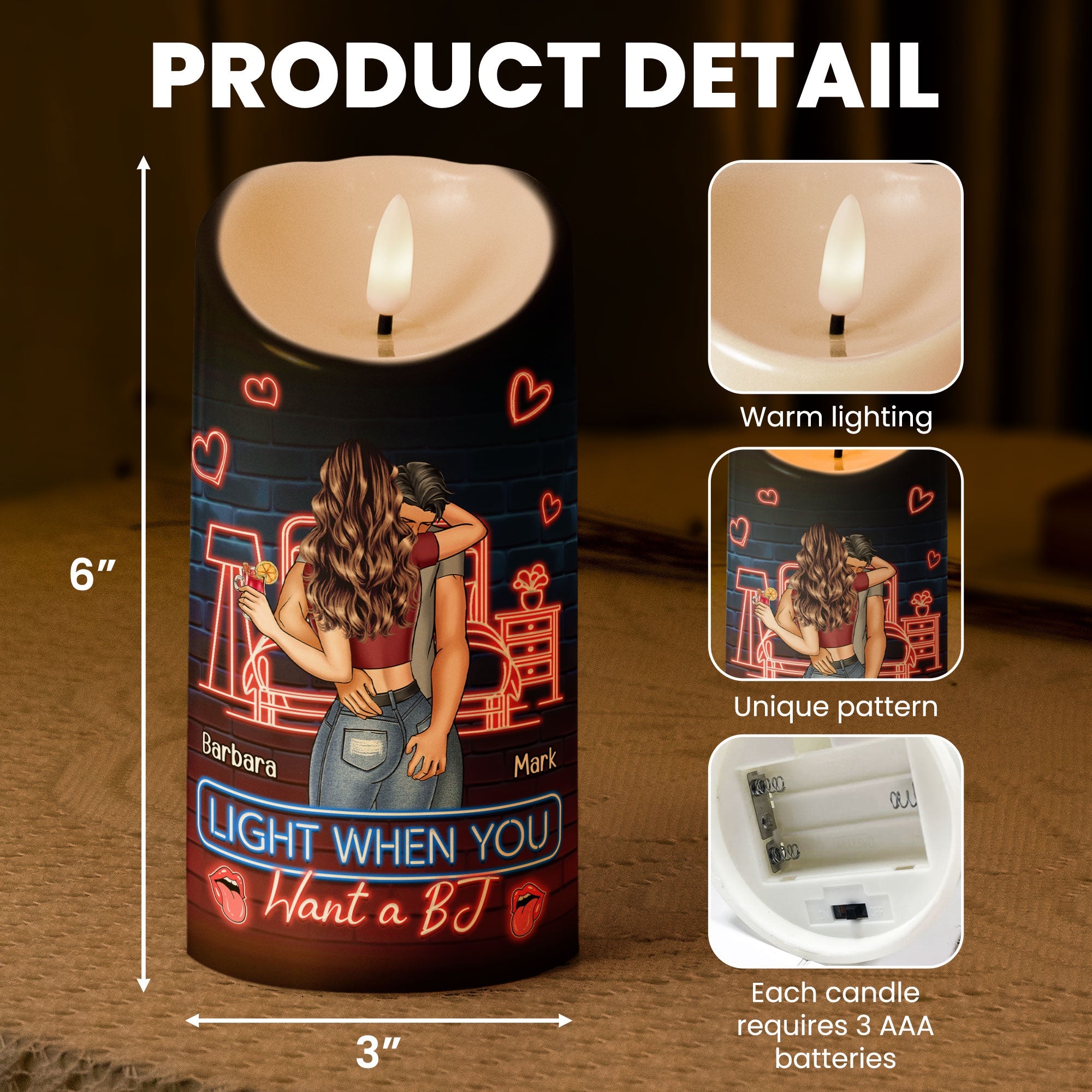 Bougie LED Personnalisée Humour – Cadeau Coquin & Romantique pour Couple
