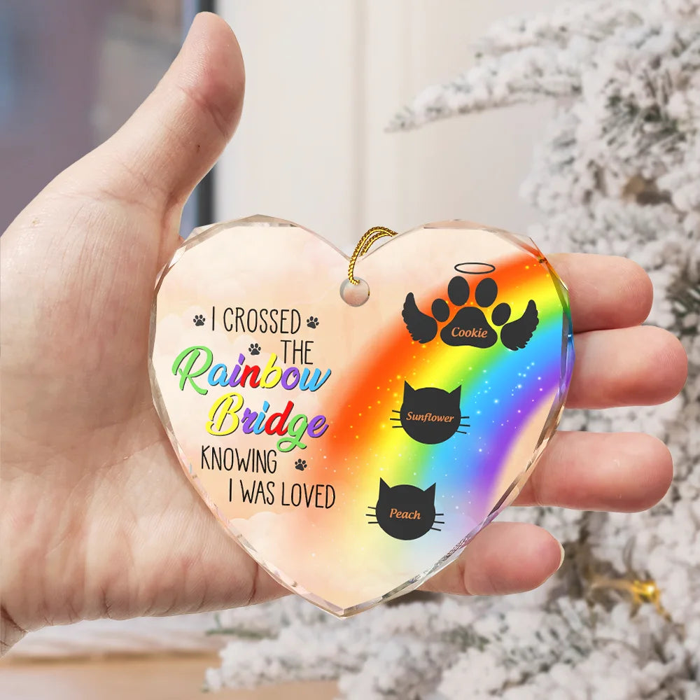 Ornement Commémoratif Personnalisé Chien & Chat – A Piece Of My Heart Is At The Rainbow Bridge | Cœur en Verre