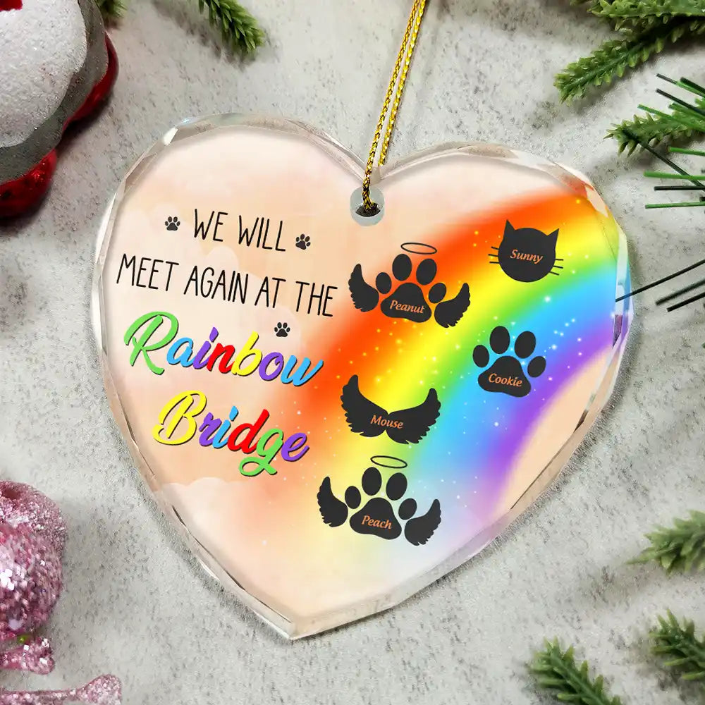 Ornement Commémoratif Personnalisé Chien & Chat – A Piece Of My Heart Is At The Rainbow Bridge | Cœur en Verre
