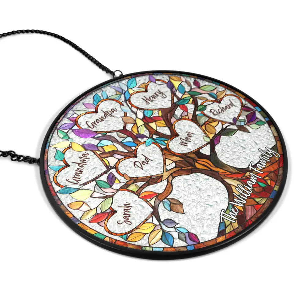 Attrape-Soleil Arbre de Vie Personnalisé – Suncatcher Vitrail Famille