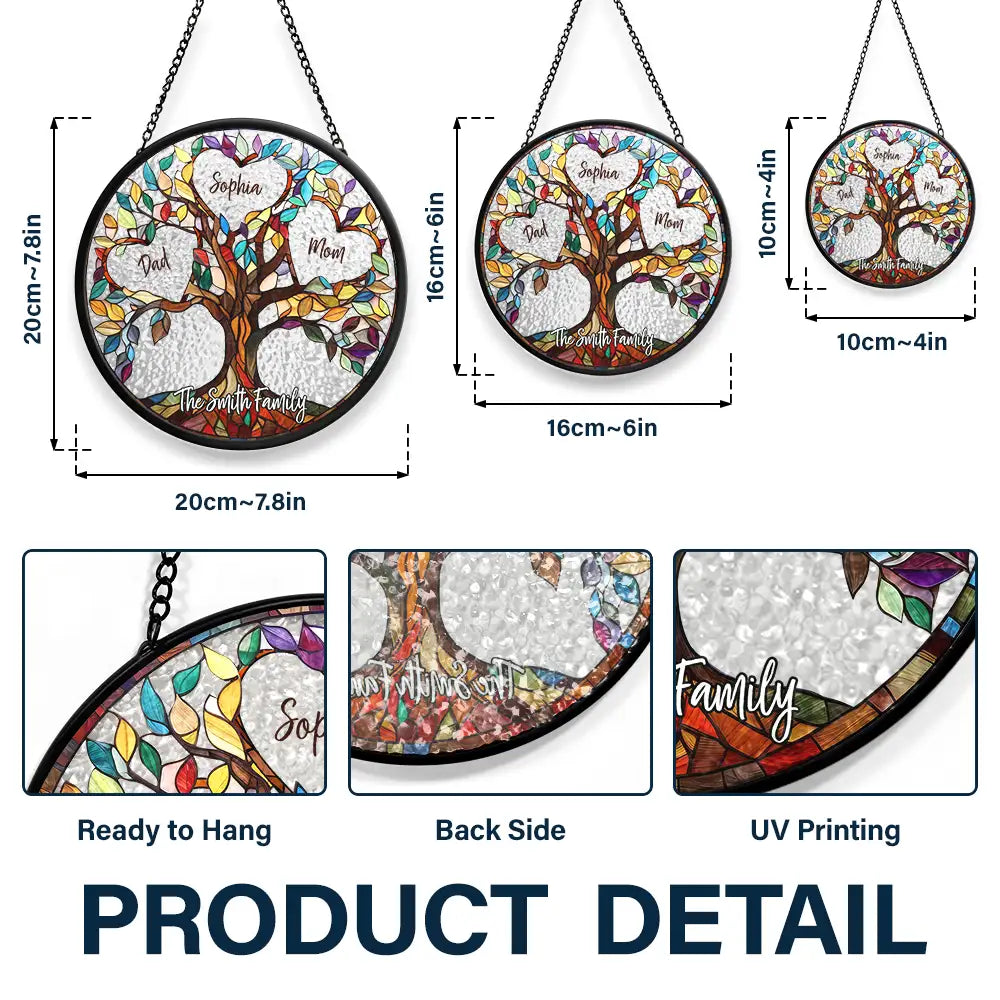 Attrape-Soleil Arbre de Vie Personnalisé – Suncatcher Vitrail Famille