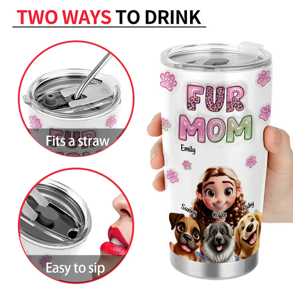 Tumbler Personnalisé Dog Mom 3D – Cadeau Unique pour Amoureux des Chiens