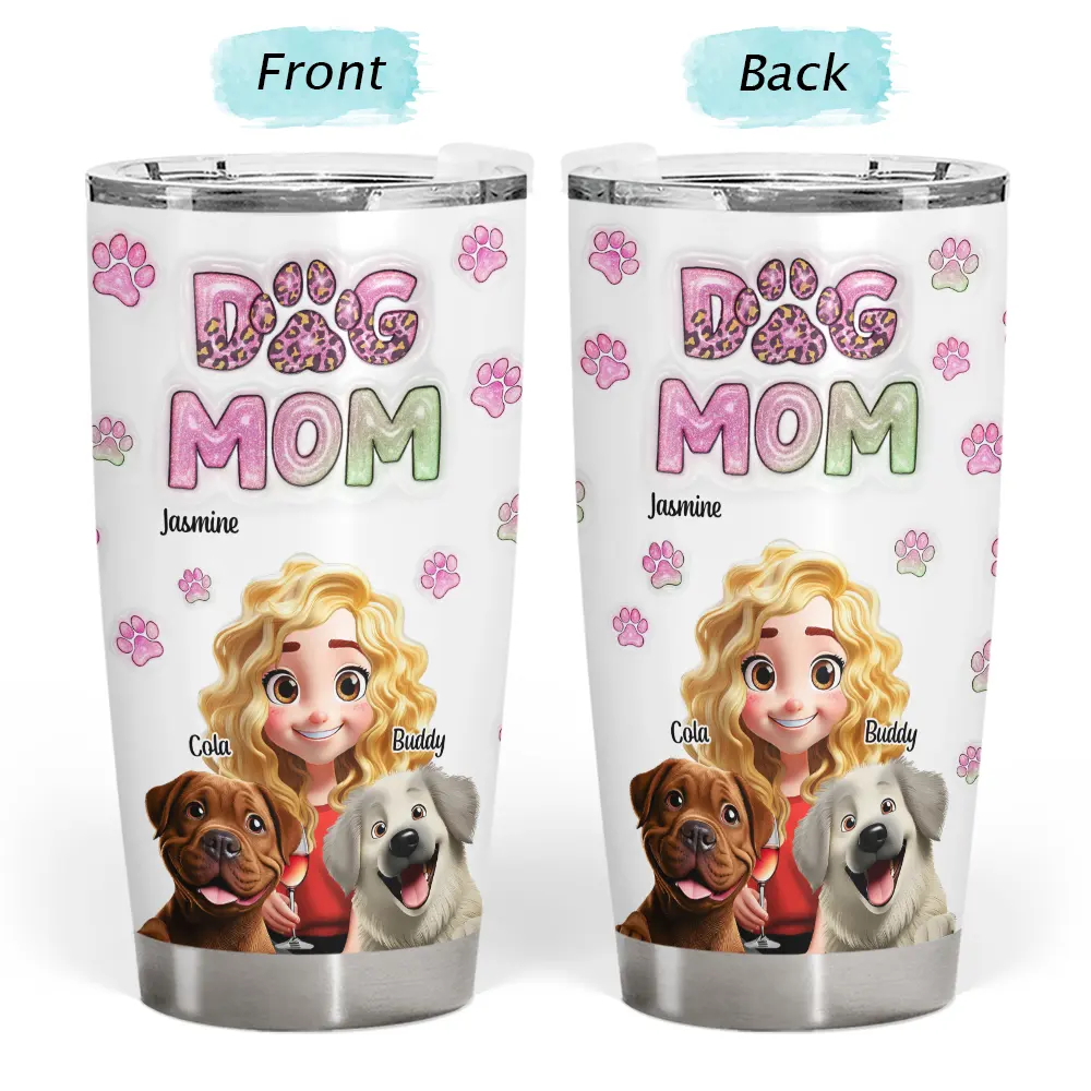 Tumbler Personnalisé Dog Mom 3D – Cadeau Unique pour Amoureux des Chiens