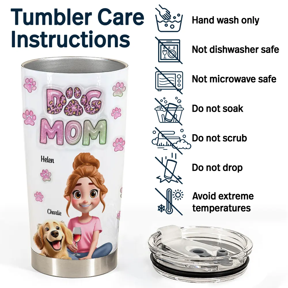 Tumbler Personnalisé Dog Mom 3D – Cadeau Unique pour Amoureux des Chiens