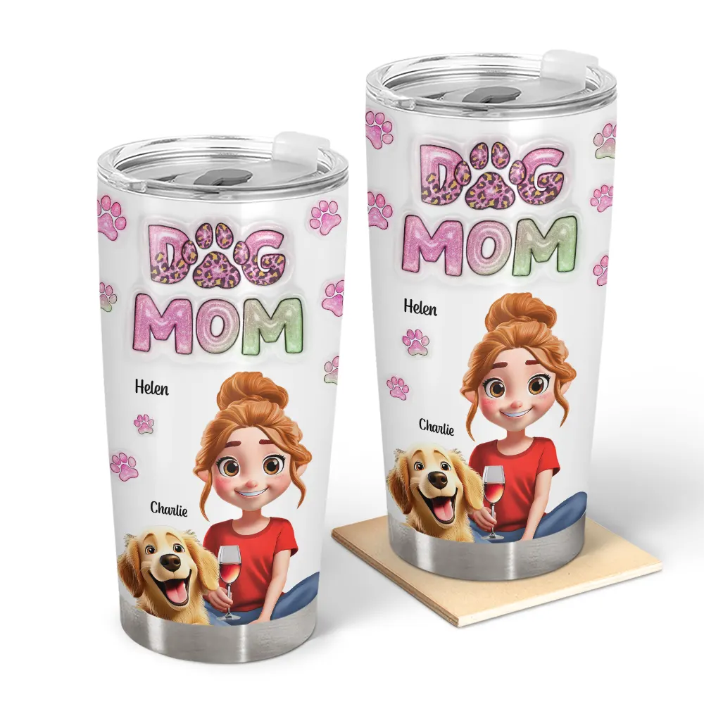 Tumbler Personnalisé Dog Mom 3D – Cadeau Unique pour Amoureux des Chiens
