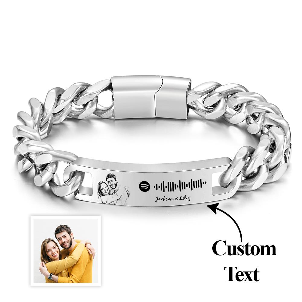 Bracelet gourmette Spotify Personnalisé avec Photo – Cadeau Anniversaire Unique pour Homme | Bijou Gravé avec Code Musical