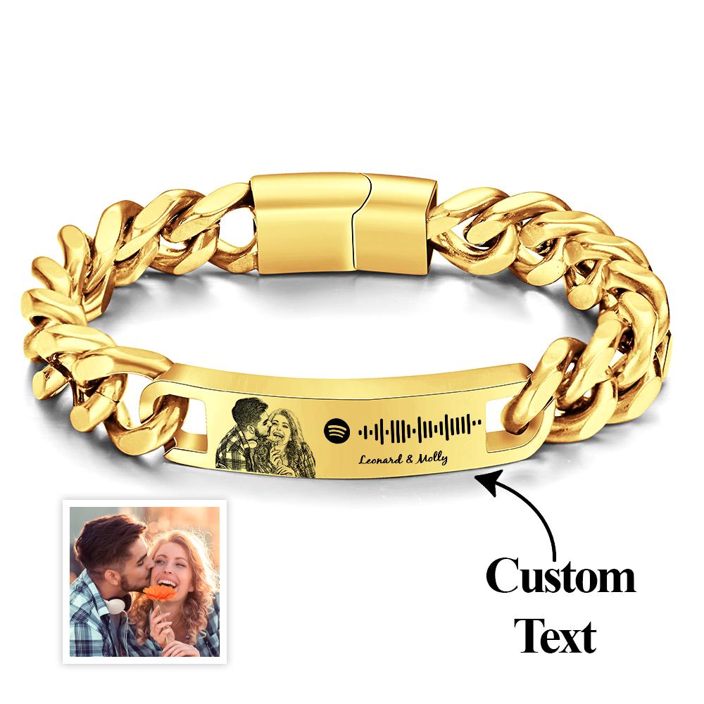 Bracelet gourmette Spotify Personnalisé avec Photo – Cadeau Anniversaire Unique pour Homme | Bijou Gravé avec Code Musical