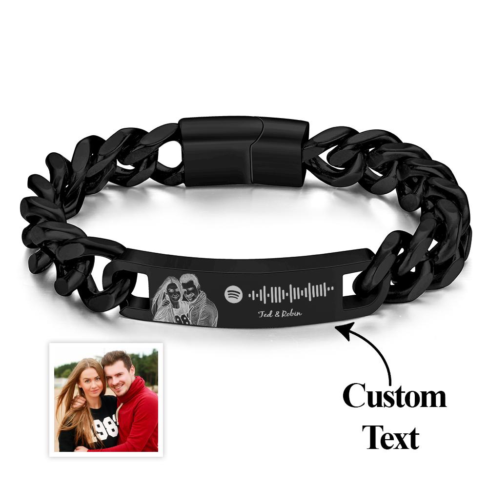 Bracelet gourmette Spotify Personnalisé avec Photo – Cadeau Anniversaire Unique pour Homme | Bijou Gravé avec Code Musical