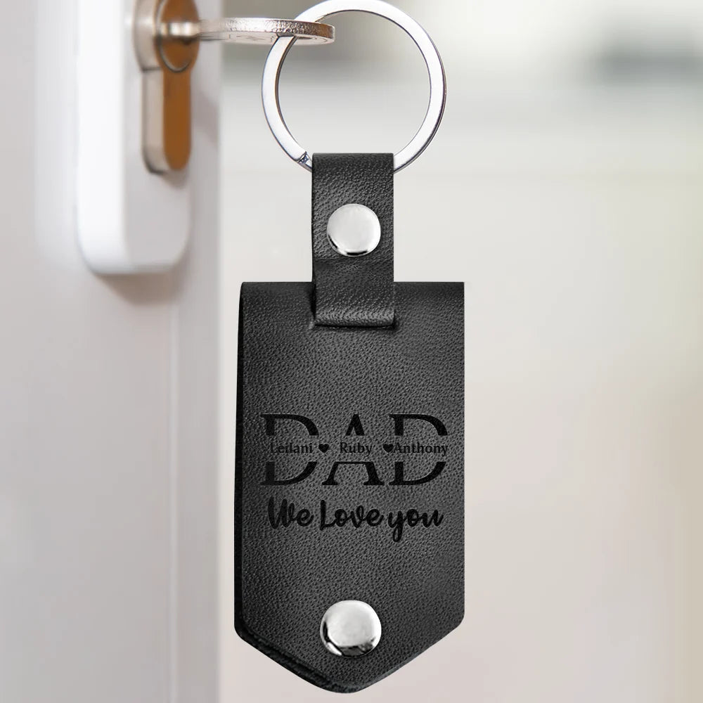 Porte-Clés Photo Personnalisé en Cuir – Message "Papa je t’aime, conduis prudemment", Cadeau Homme, Père, Mari ou Grand-Père