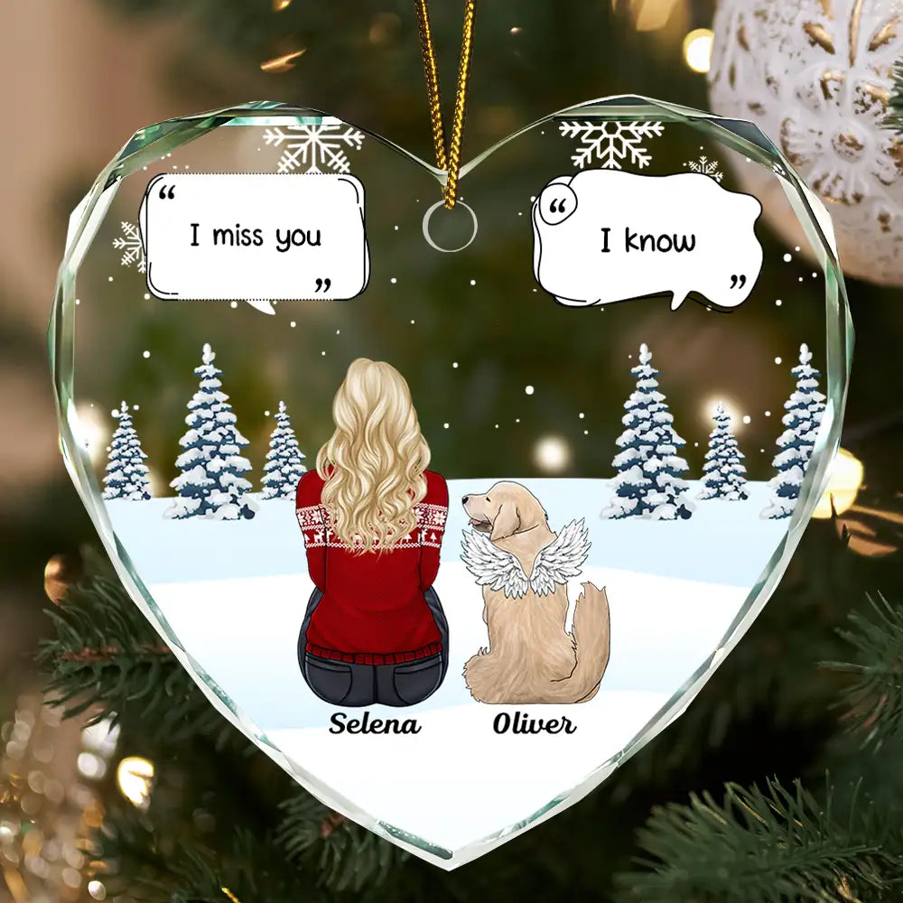 Ornement cœur en verre personnalisé – “I Miss You” mémorial chien ou chat, souvenir perte animal