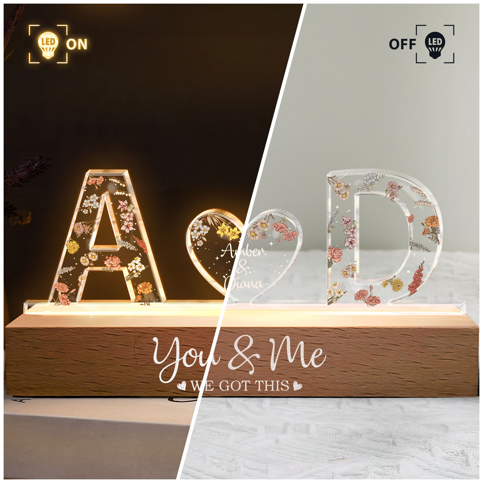 Veilleuse LED Personnalisée « You & Me We Got This » | Cadeau Lumineux avec Nom