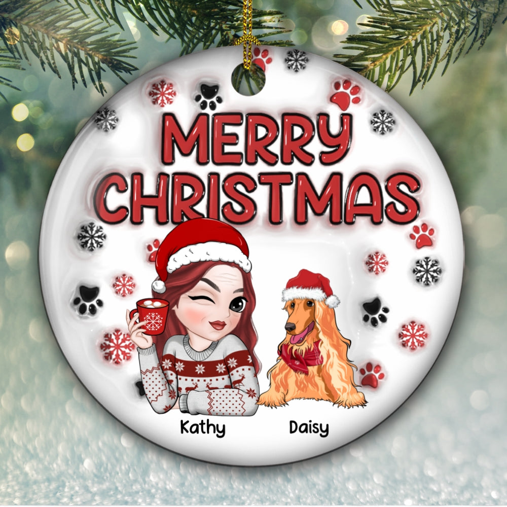 Ornement de Noël personnalisé – “Merry Christmas Fur Mom” – Boule céramique 3D effet gonflé, cadeau pour mamans d’animaux